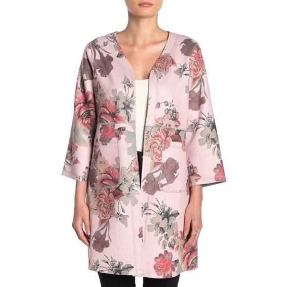 JOAN VASS Floral Faux Suede Open Front Jacket NWT Medium - Picture 2 of 12